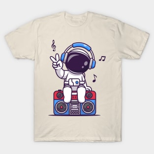 Cute Astronaut Listening Music On Boombox Cartoon T-Shirt